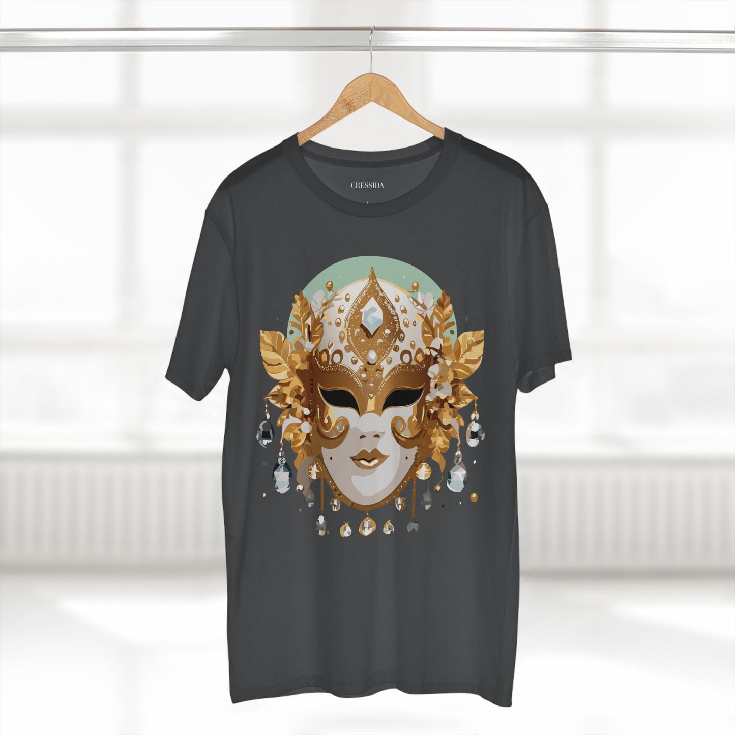 Carnival Mask Graphic T-Shirt Unisex 100 Cotton With Antique Gold Art Design Tee 9