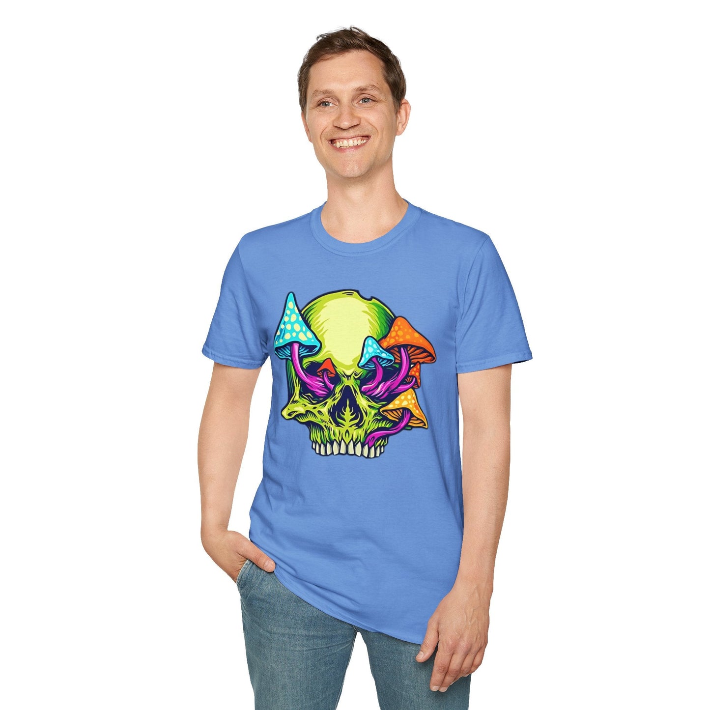 Unisex Skull Tee Shirt With Skeleton Art Design Gildan Softstyle 64000 100 Percent Ring Spun Cotton