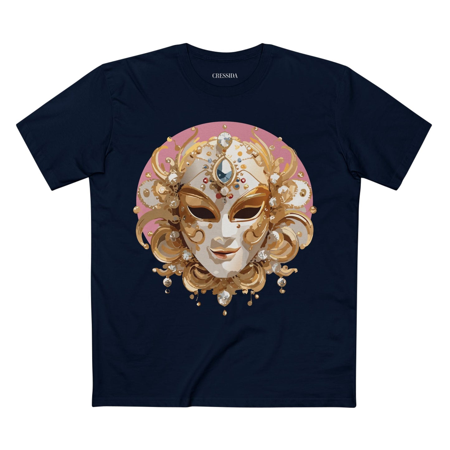 Carnival Mask Graphic T-Shirt Unisex 100 Cotton With Antique Gold Art Design Tee 13