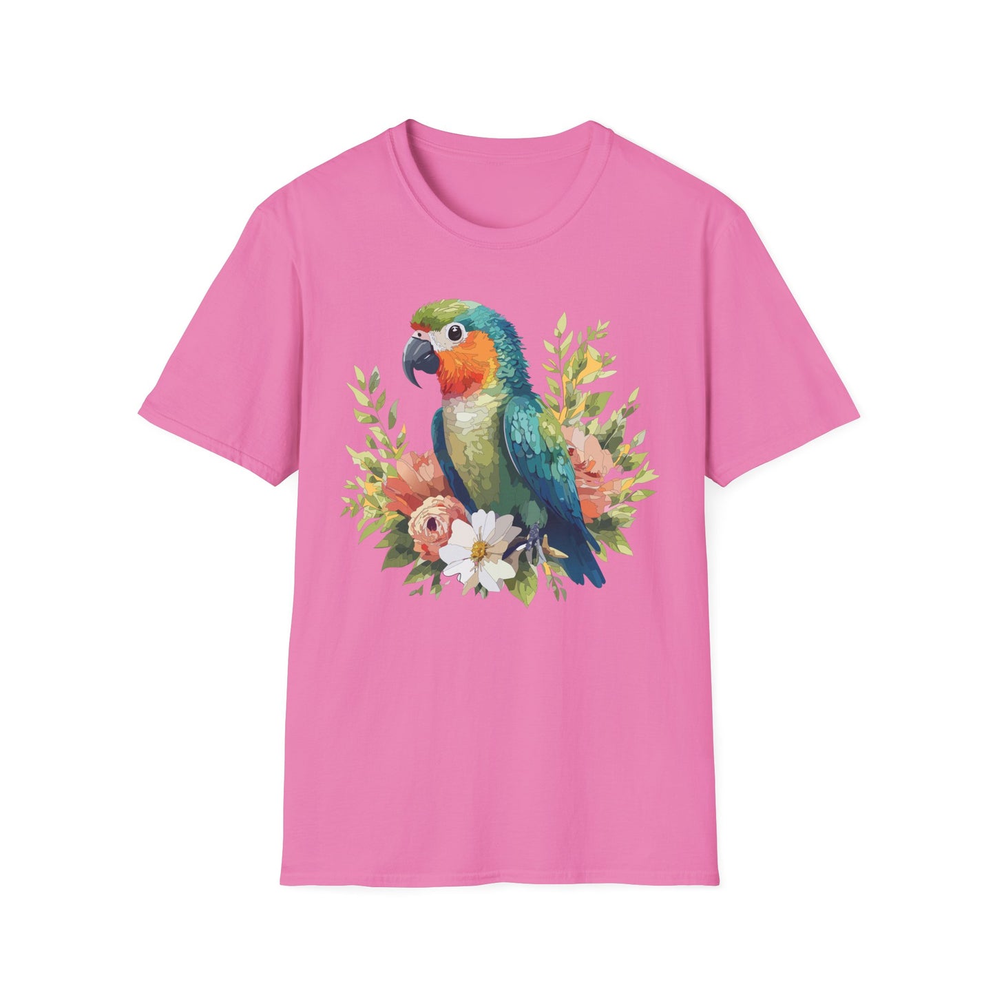 Watercolor Parrot Floral Tee Unisex Cotton Short Sleeves Tee Shirt with Bird 6