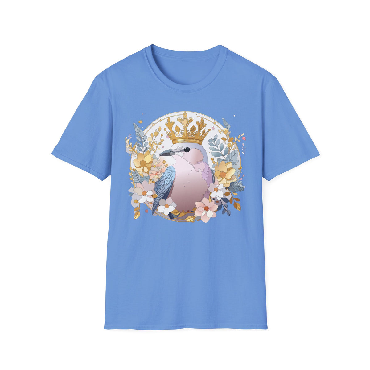 Crowned Pink Kookaburra T-Shirt | Floral Bird Illustration