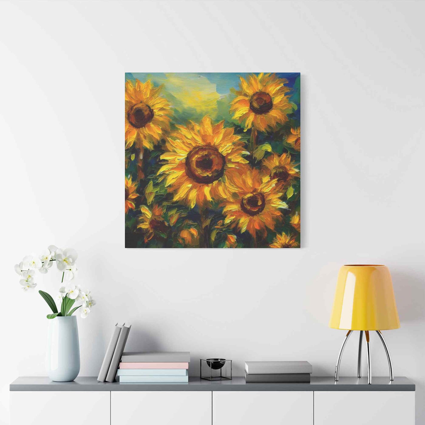 Sunflowers Print Canvas, Flowers Oil Paint Print 20x20, 24x24, 30x30, 32x32, 36x36, Floral Art Design Print Non-Frame MC-24