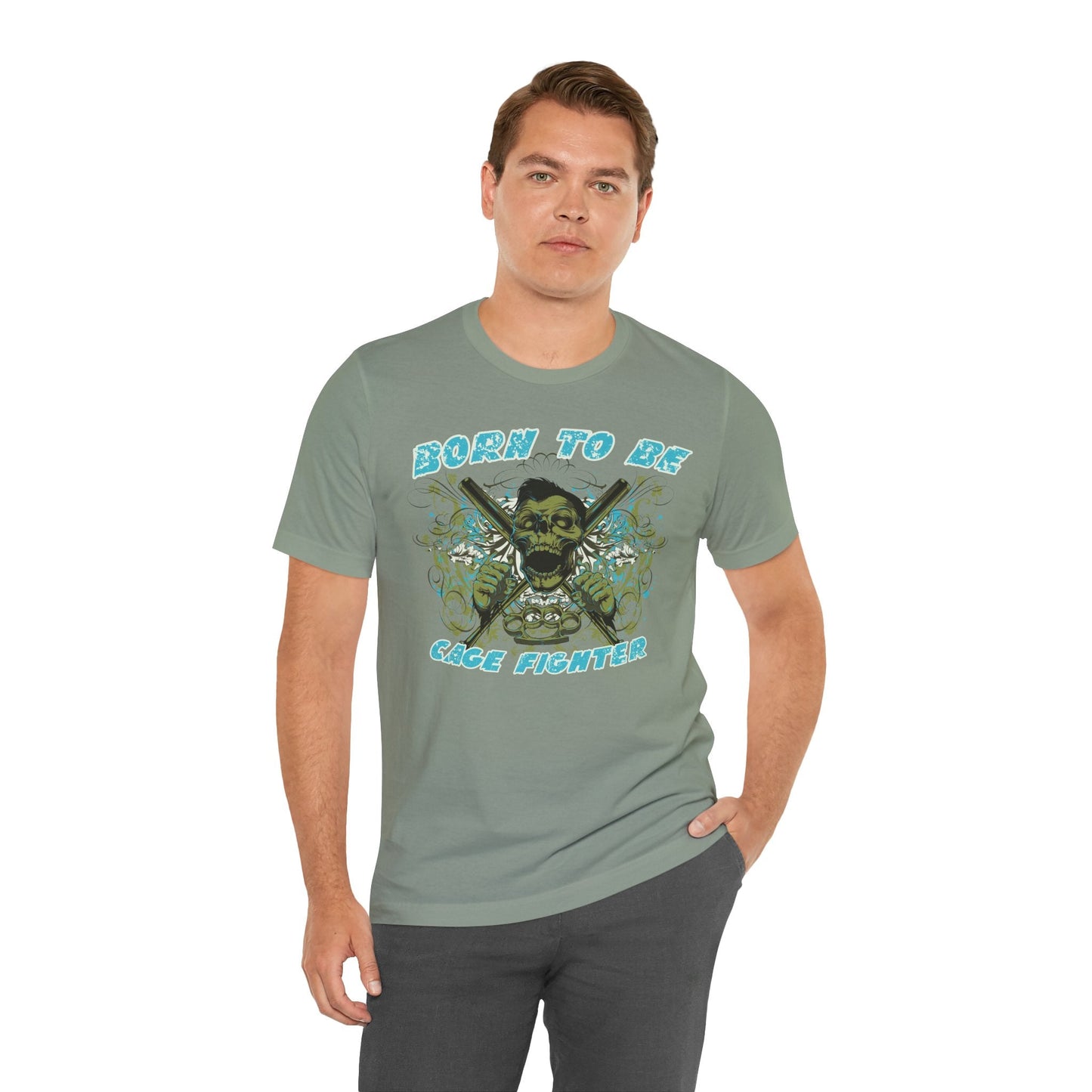 Born To Be Cage Fighter Tee Skull Crossed Knives Graphic T-Shirt