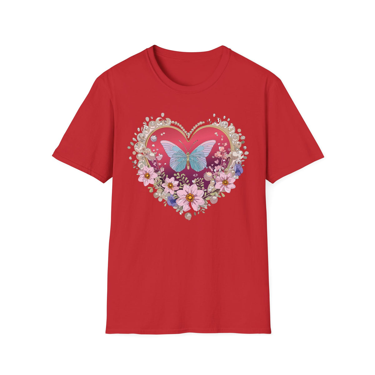 Butterfly Heart Floral Graphic Design Unisex 100 Cotton Gildan T-Shirt