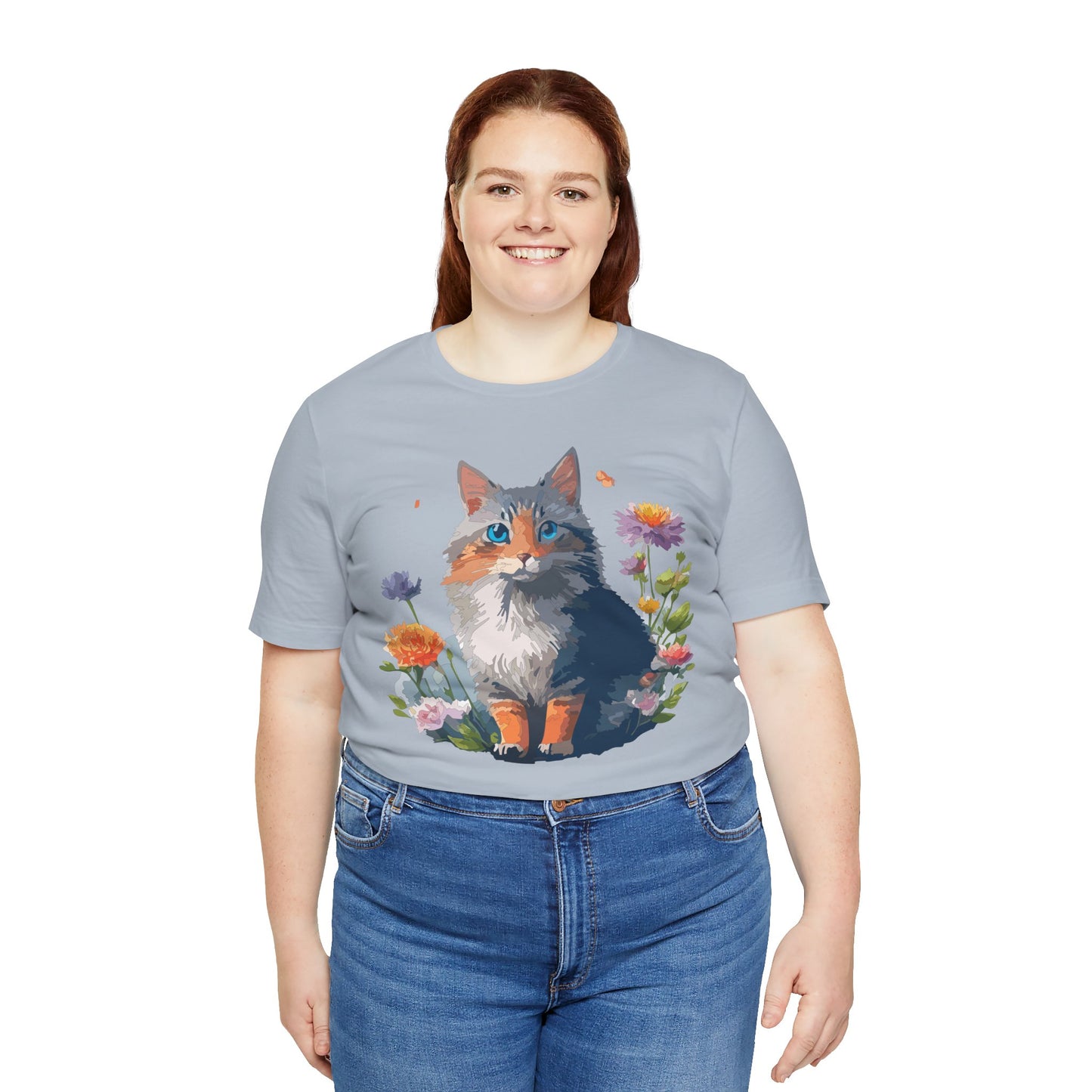 Floral Cat Tee, Animal Shirt, Cat Shirt, Floral Tee, Flower T-shirt, T-Shirt with Animal, Summer Top with Art Design