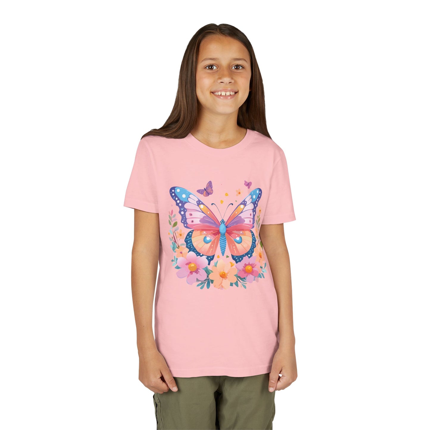 Butterfly Blossom Youth Tee - Colorful Short Sleeve T-Shirt for Spring Celebrations (9-14)