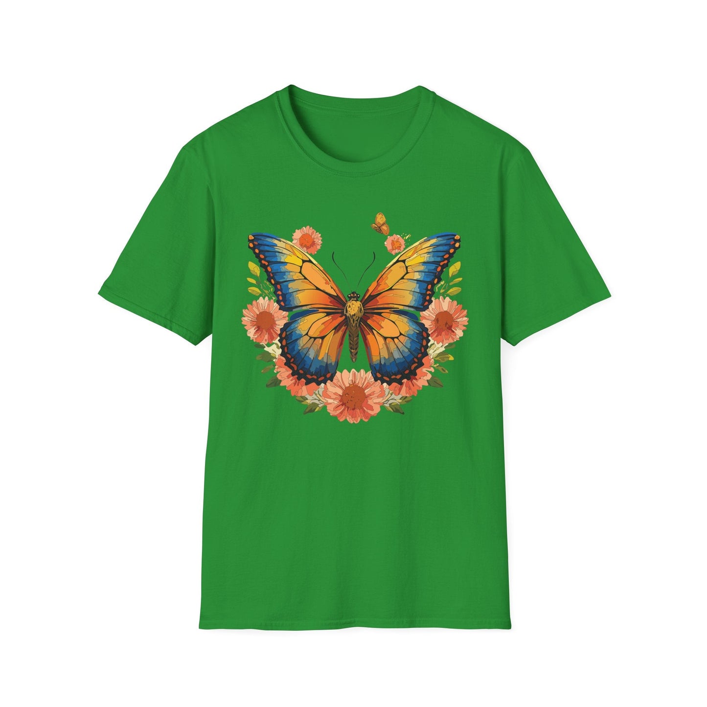 Butterfly T Shirt Unisex Softstyle Gildan 64000 Monarch Print 100 Percent Ring Spun Cotton
