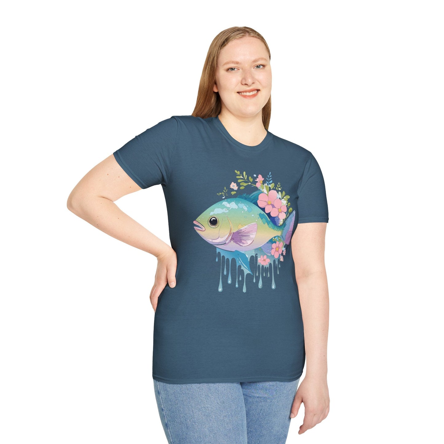 Fish Art Graphic Tee Unisex Gildan Softstyle 64000 100 Percent Ring Spun Cotton Comfortable Tee