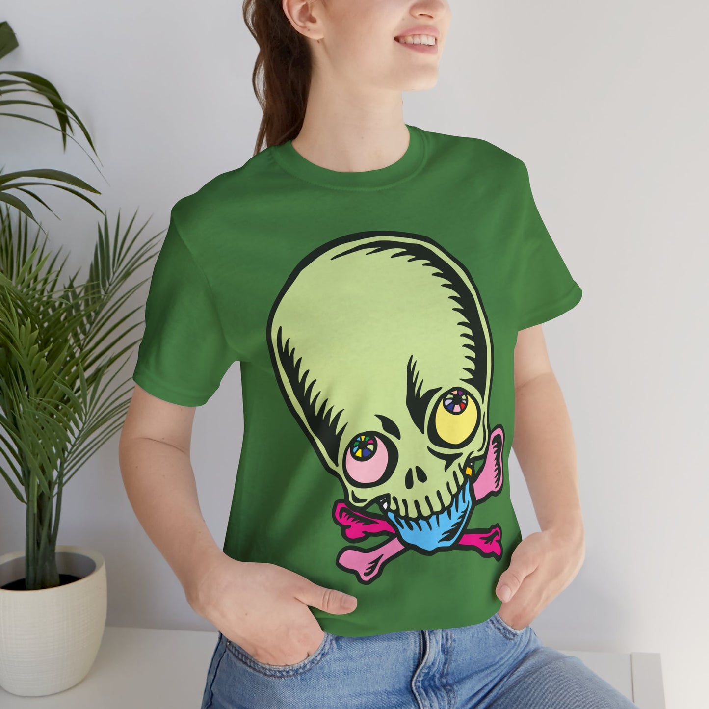 Lt Green Skull Graphic Design Tee, Skull Shirt, Vintage Tees, Art Design T-Shirt, Vintage Graphic Tee, Art Shirts with Skulls