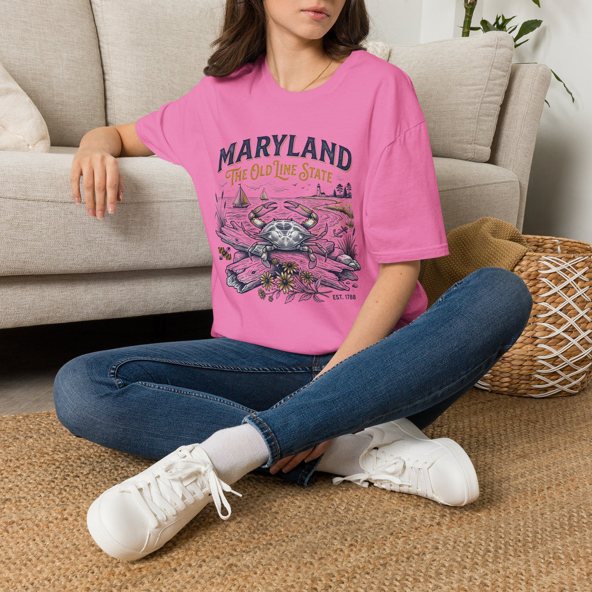 Maryland Crab T-Shirt — Maryland The Old Line State Vintage Coastal Travel Tourist Graphic Design Unisex 100 Cotton Gildan T-Shirt