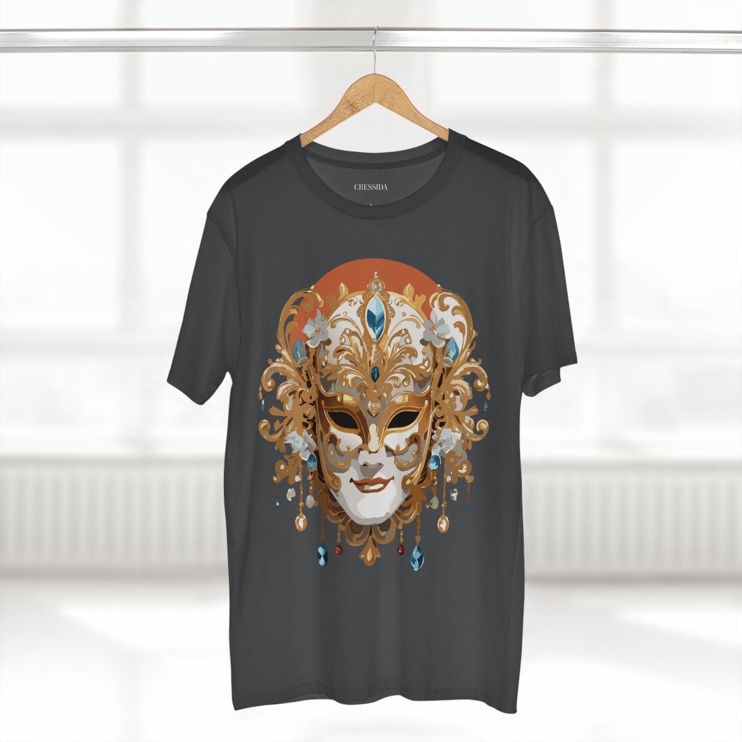 Carnival Mask Graphic T-Shirt Unisex 100 Cotton With Antique Gold Art Design Tee 2