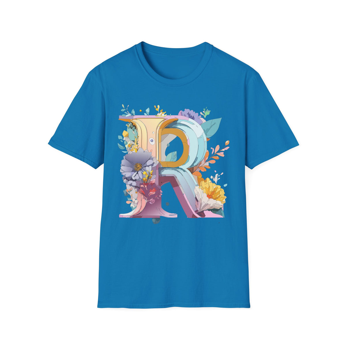 Floral Letter R T-Shirt | Botanical Monogram Initial Tee