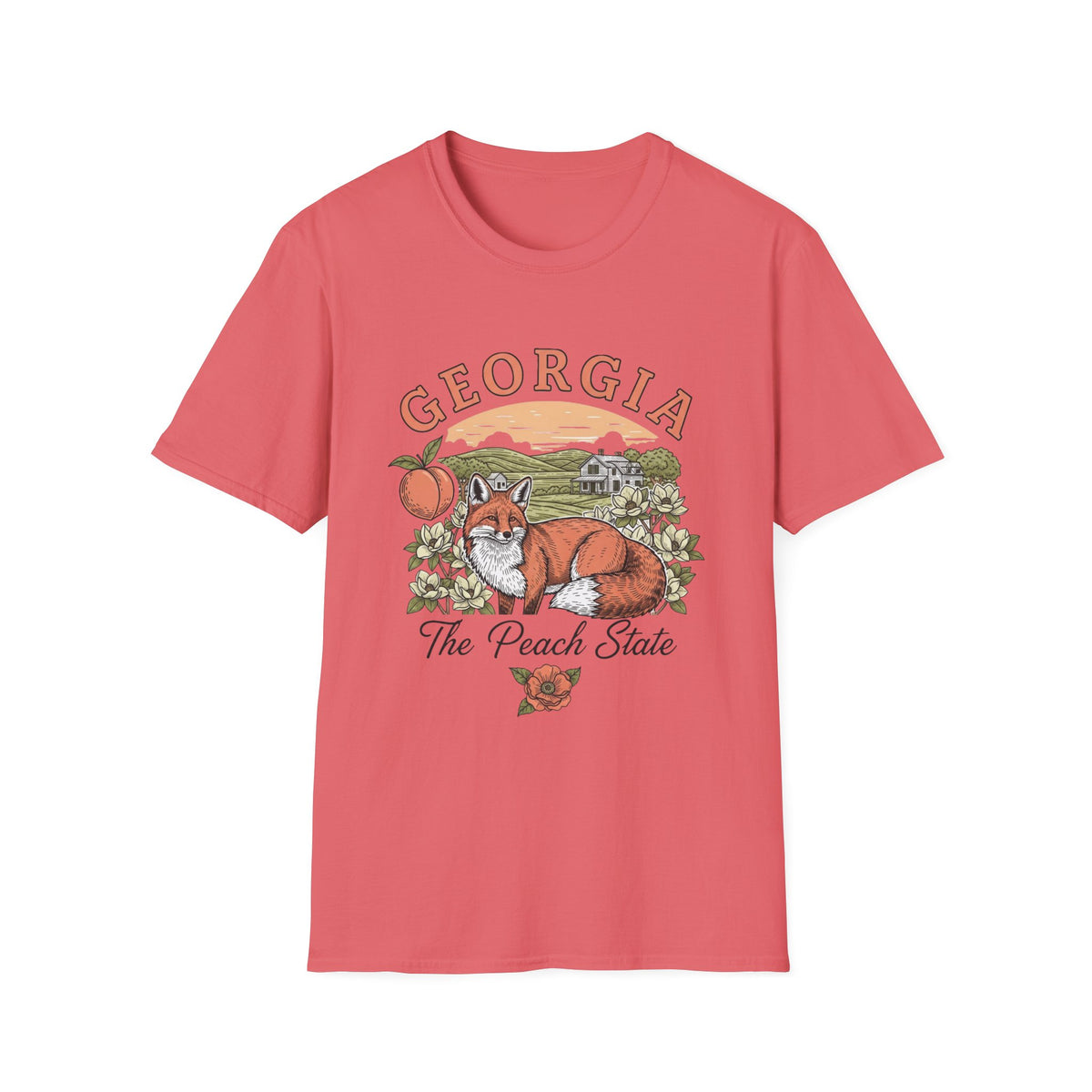 Georgia Fox T-Shirt — The Peach State Vintage Fox Graphic Travel Tourist Graphic Design Unisex 100 Cotton Gildan T-Shirt