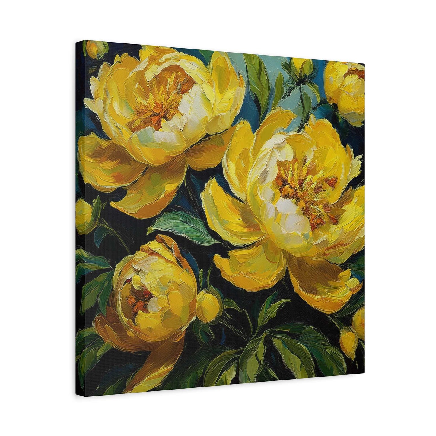 Yellow Peonies Print Canvas, Floral Oil Paint Print 20x20, 24x24, 30x30, 32x32, 36x36 Art Design Pine-Wood Inner Frame MC-121
