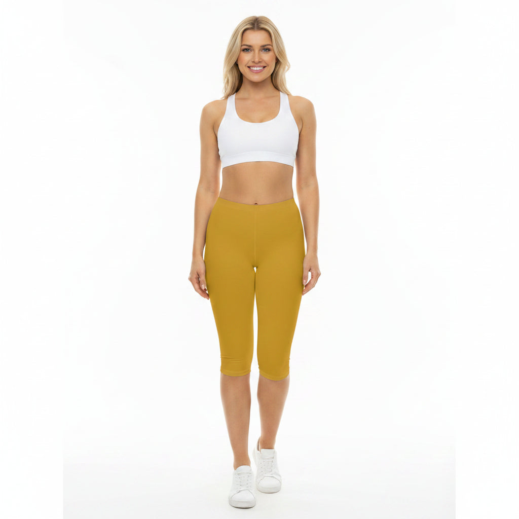 Goldenrod Color Women's Brushed Suede Poly Span Casual Capri Leggings XS-2XL