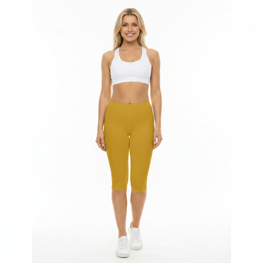 Goldenrod Color Women's Brushed Suede Poly Span Casual Capri Leggings XS-2XL