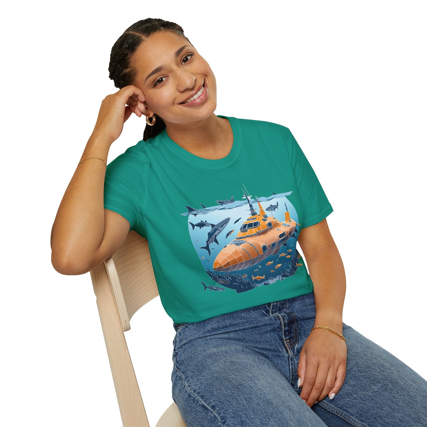 Ocean Graphic Tee Shirt Unisex Softstyle 64000 Gildan Lightweight Breathable Ocean Design U Boat