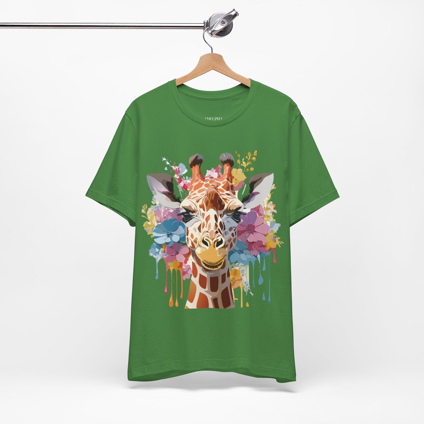 Giraffe Graphic Tee Unisex Premium Short Sleeve Jersey Shirt With Vintage Inspired Art By Adelpha