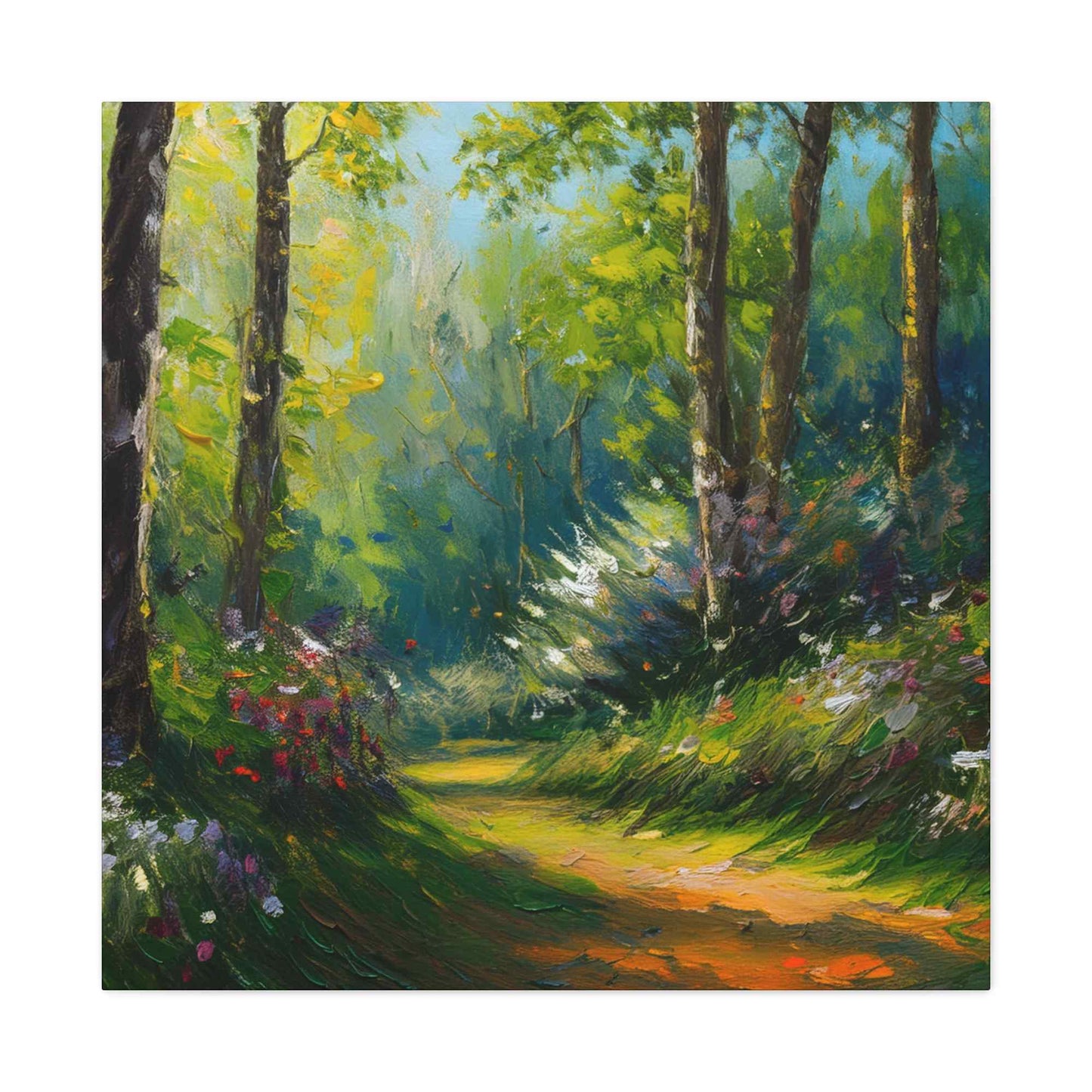 Summer Forest Print Canvas, Oil Paint Print 20x20, 24x24, 30x30, 32x32, 36x36 Art Design Print Pine-Wood Inner Frame MC-88