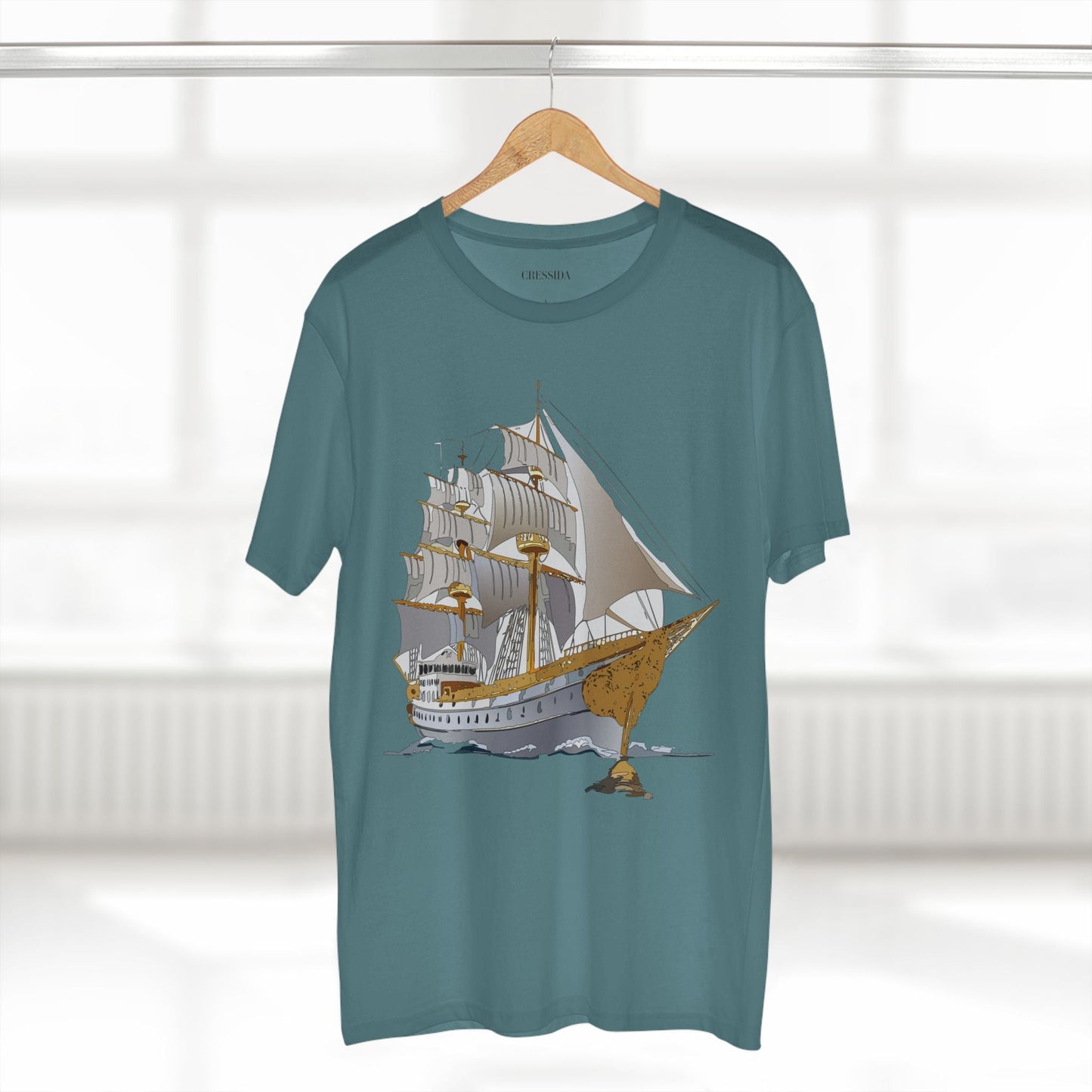 Ship Graphic Unisex 100 Cotton T-Shirt with Gold Frigate Art Design 6