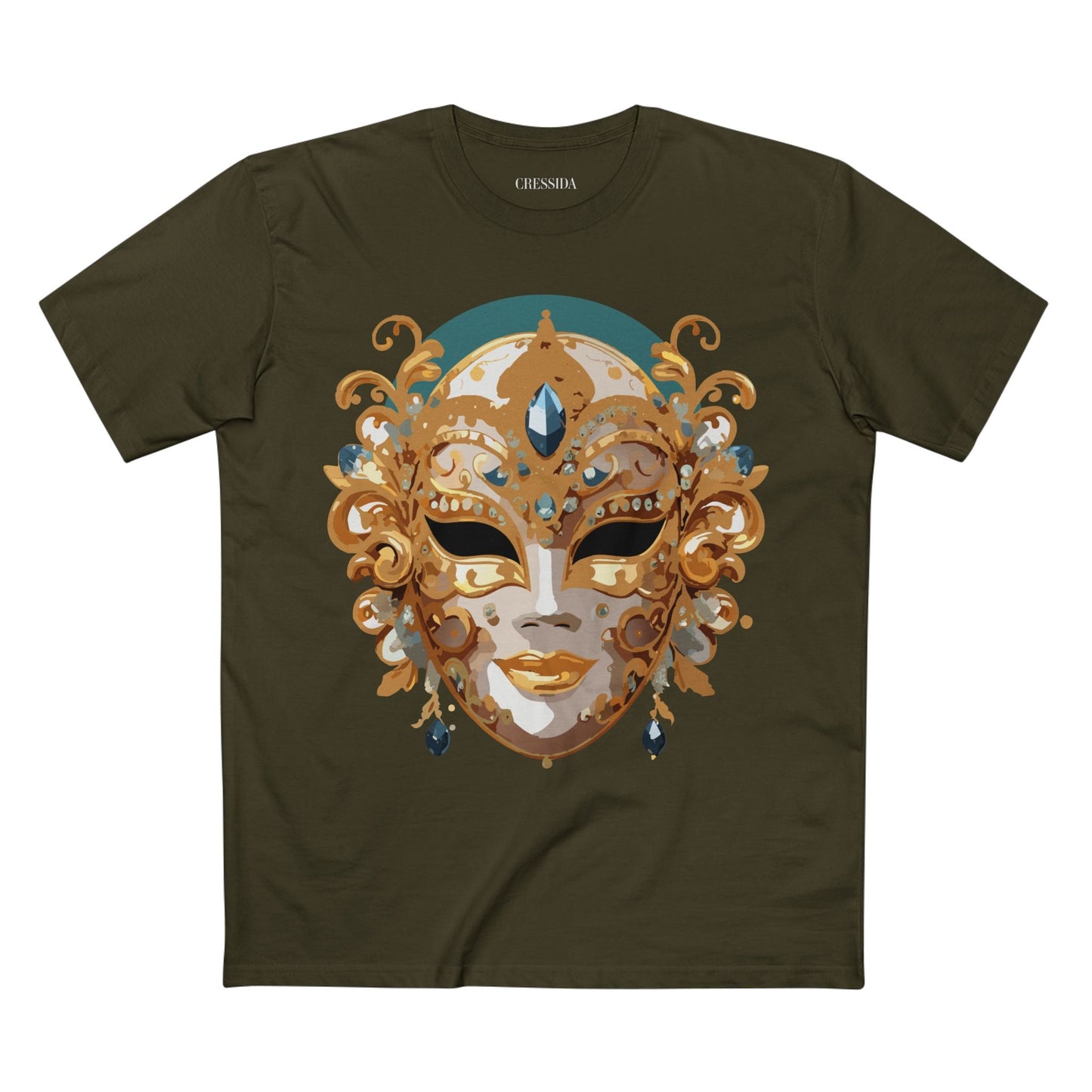 Carnival Mask Graphic T-Shirt Unisex 100 Cotton With Antique Gold Art Design Tee 3
