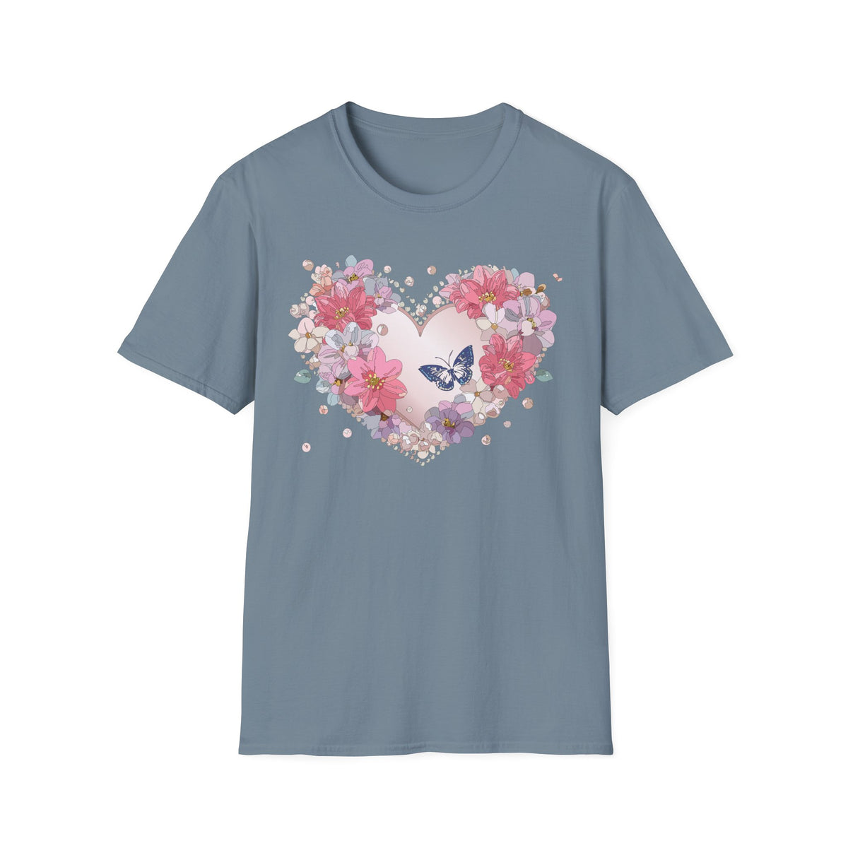 Floral Heart with Butterfly T-Shirt | Pink Flower Heart Tee