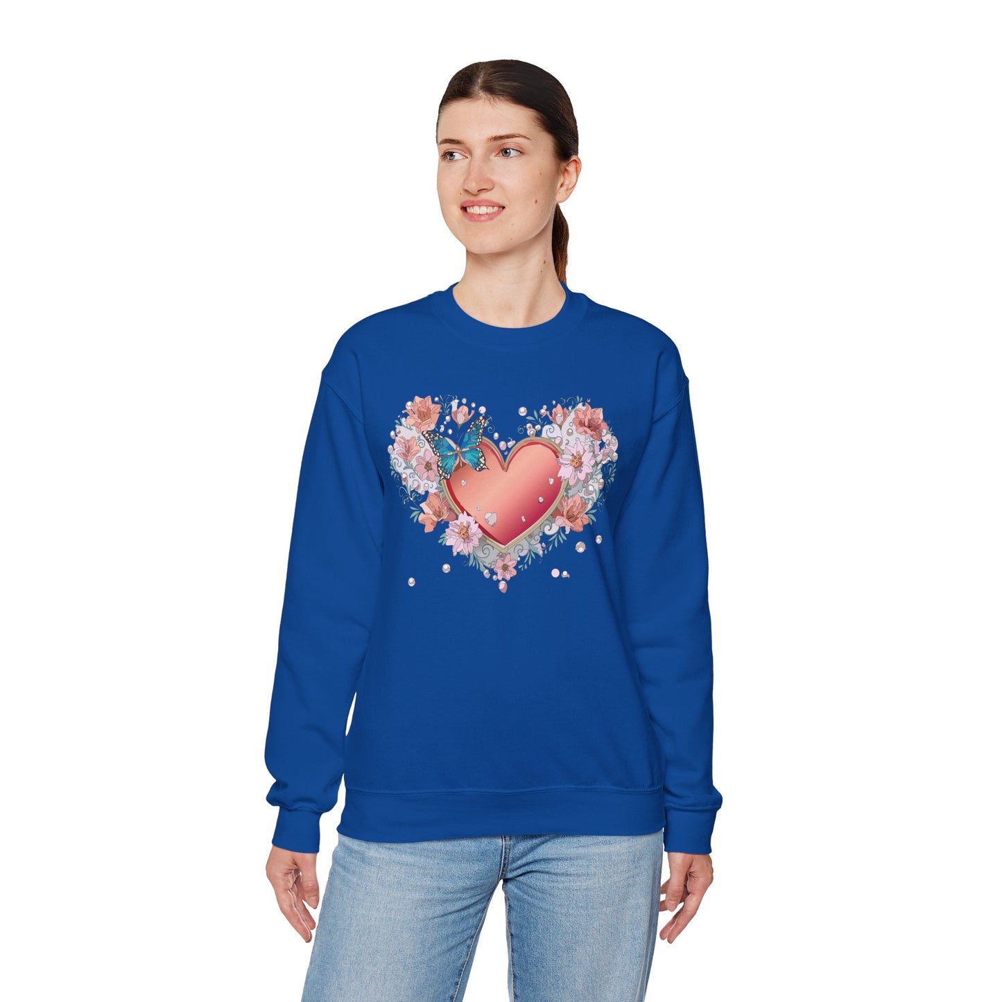 Unisex Floral Heart Sweatshirt With Love Graphic For Valentines Day Gift Cozy Winter Wear