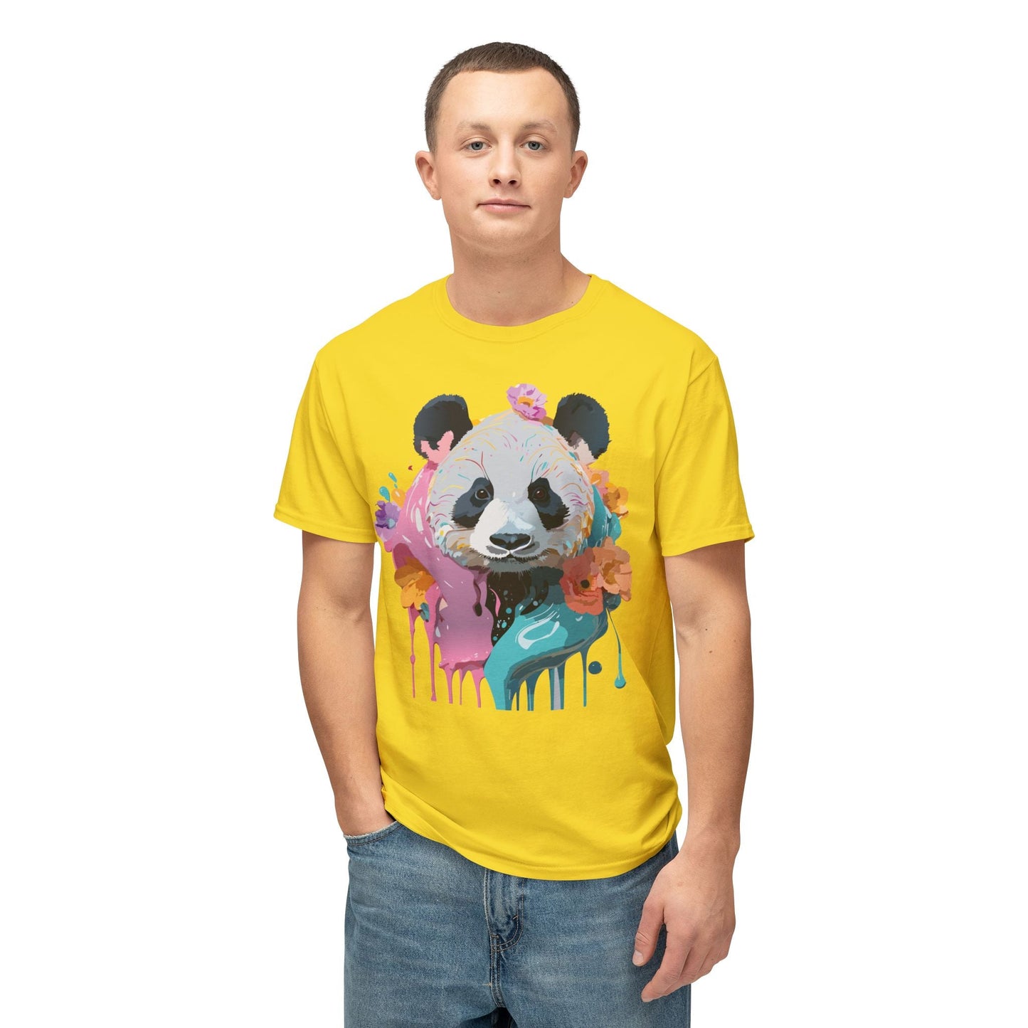 Panda T Shirt Unisex HD Cotton Tee With Panda Art Print Vintage Floral Design Printed In USA