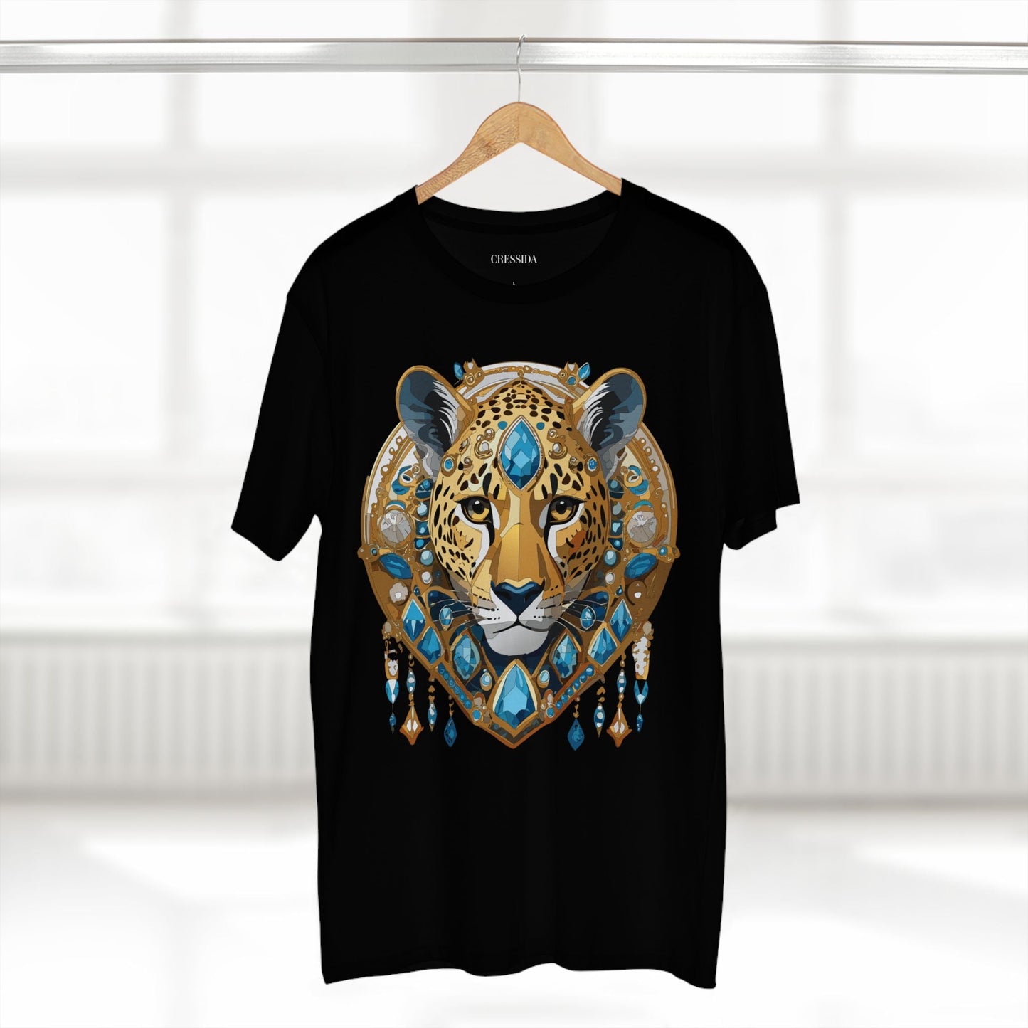 Cheetah Graphic Unisex 100 Cotton Tee With Unique Animal Golden Medallion Art Design 45