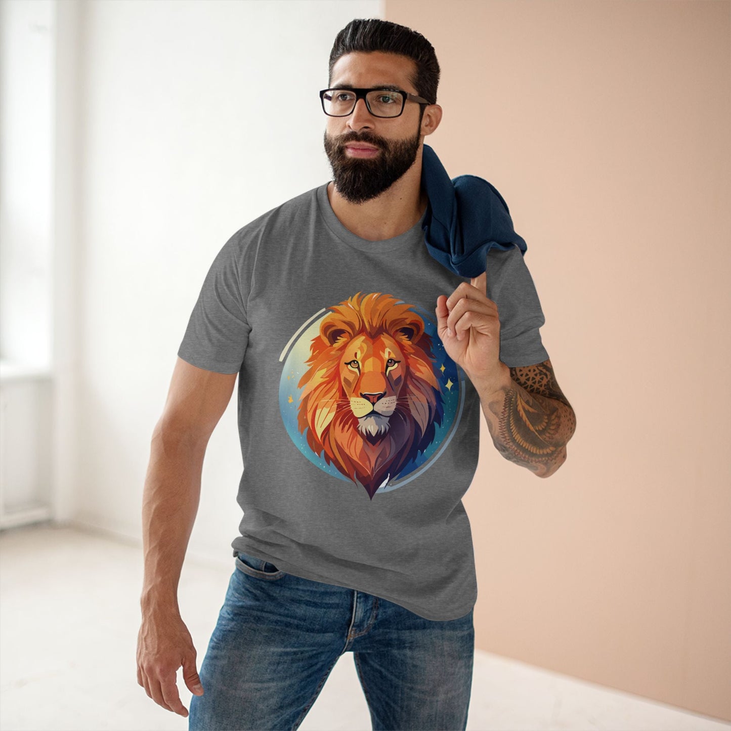 Unisex Premium Cotton Staple Tee With Lion Art Design Retro2Nova Art Collection For Everyday Comfort And Breathable Fit