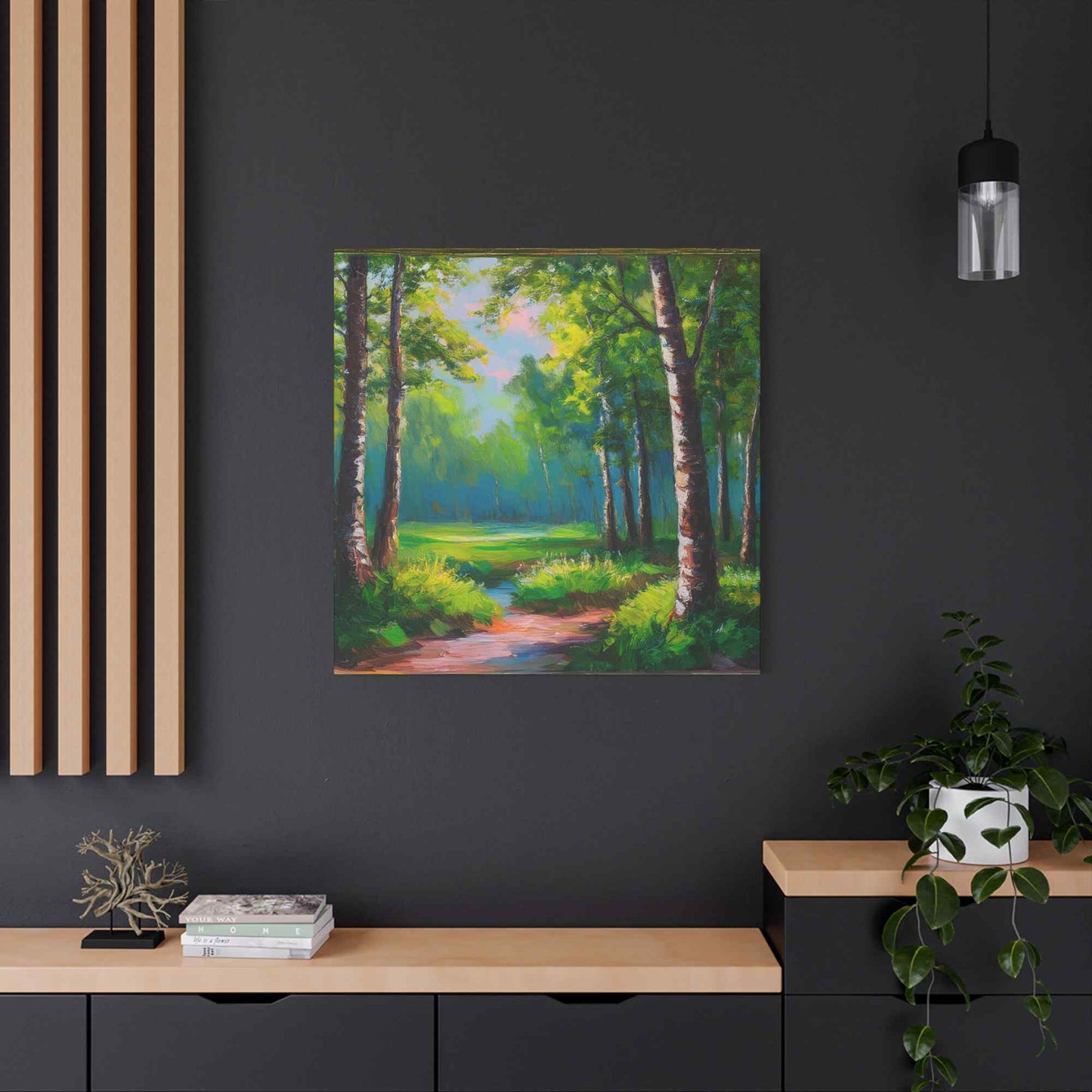 Summer Forest Print Canvas, Oil Paint Print 20x20, 24x24, 30x30, 32x32, 36x36 Art Design Print Pine-Wood Inner Frame MC-84