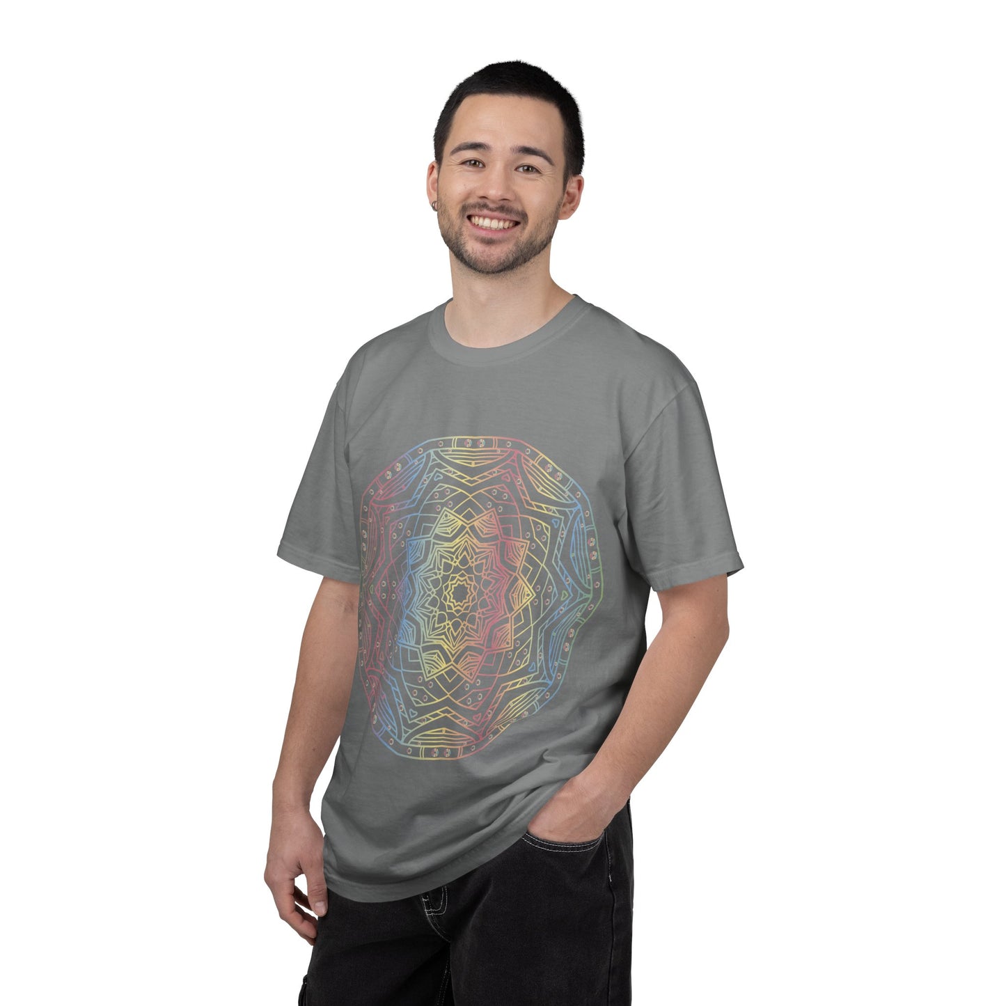 Unisex Garment Dyed Cotton T-Shirt with Mandala Graphic Design