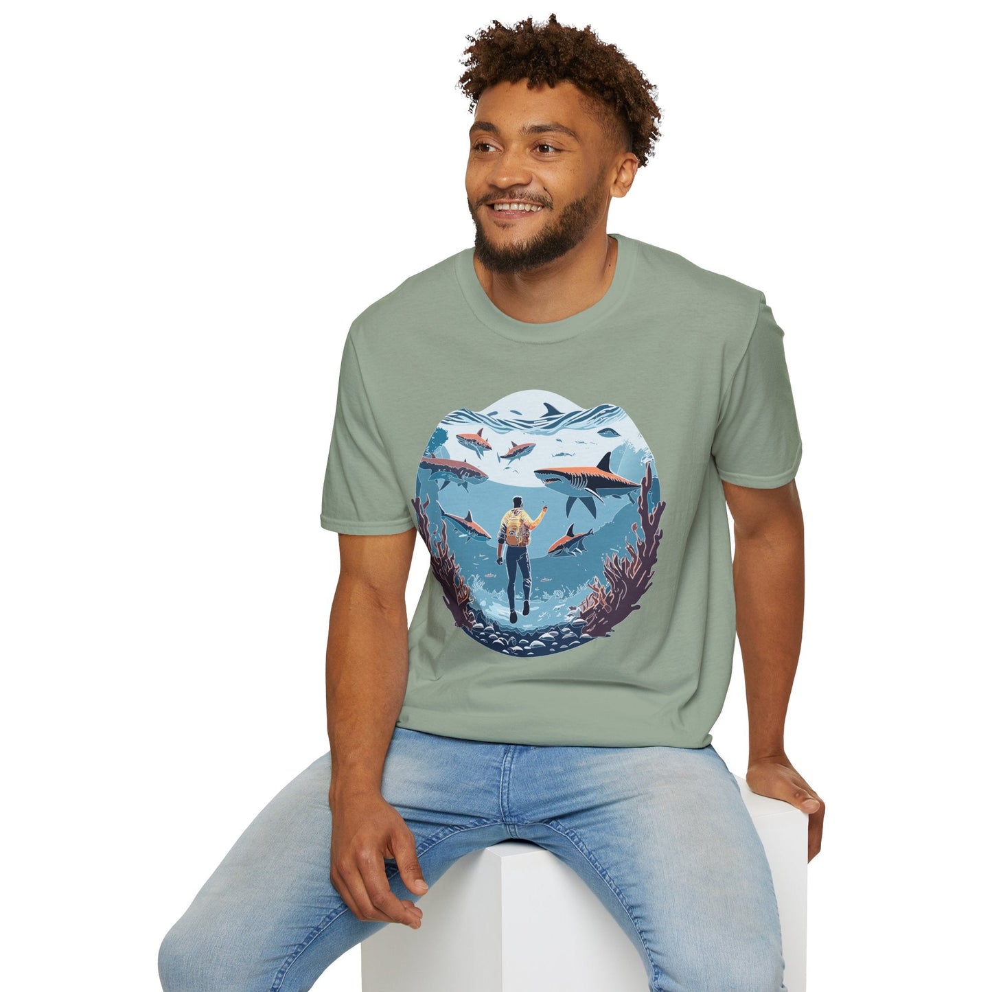 Ocean Theme Unisex Softstyle T Shirt 64000 Cotton Tee With Ocean Art Design Breathable
