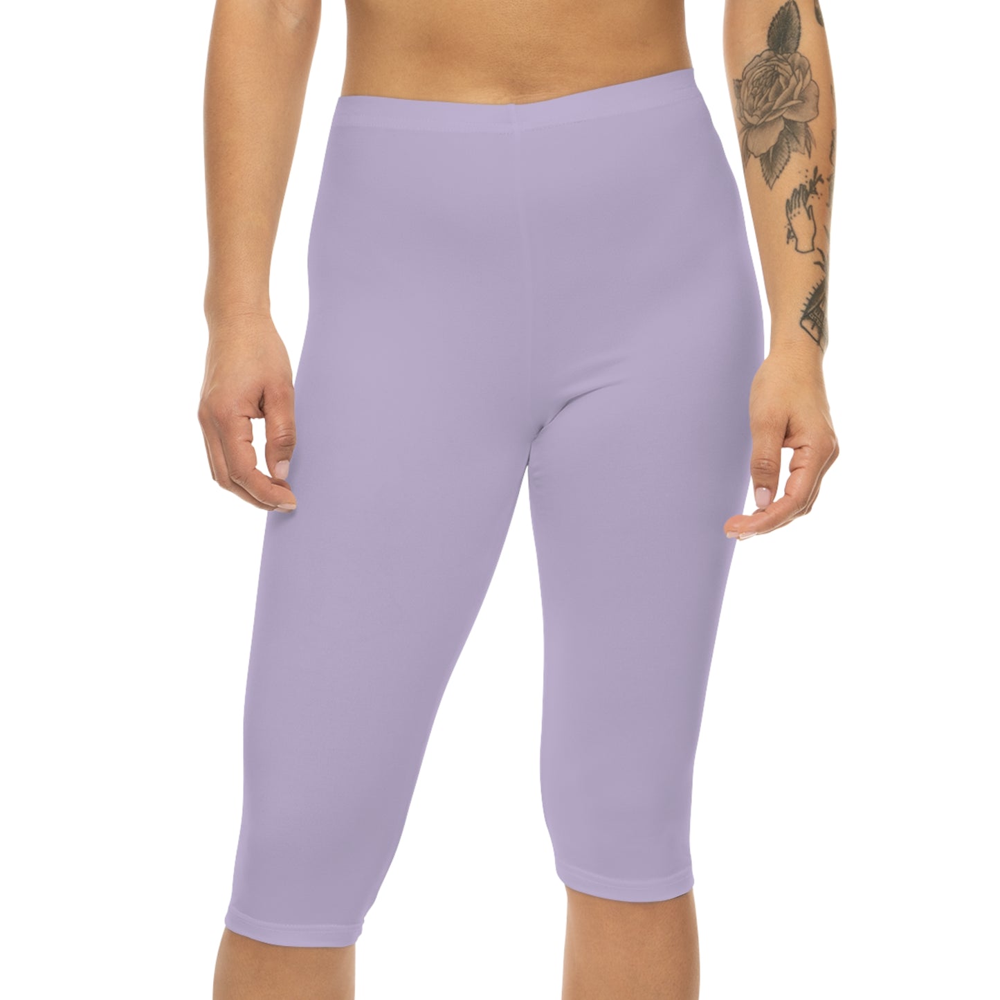 Pale Lilac Color Women's Brushed Suede Poly Span Casual Capri Leggings XS-2XL