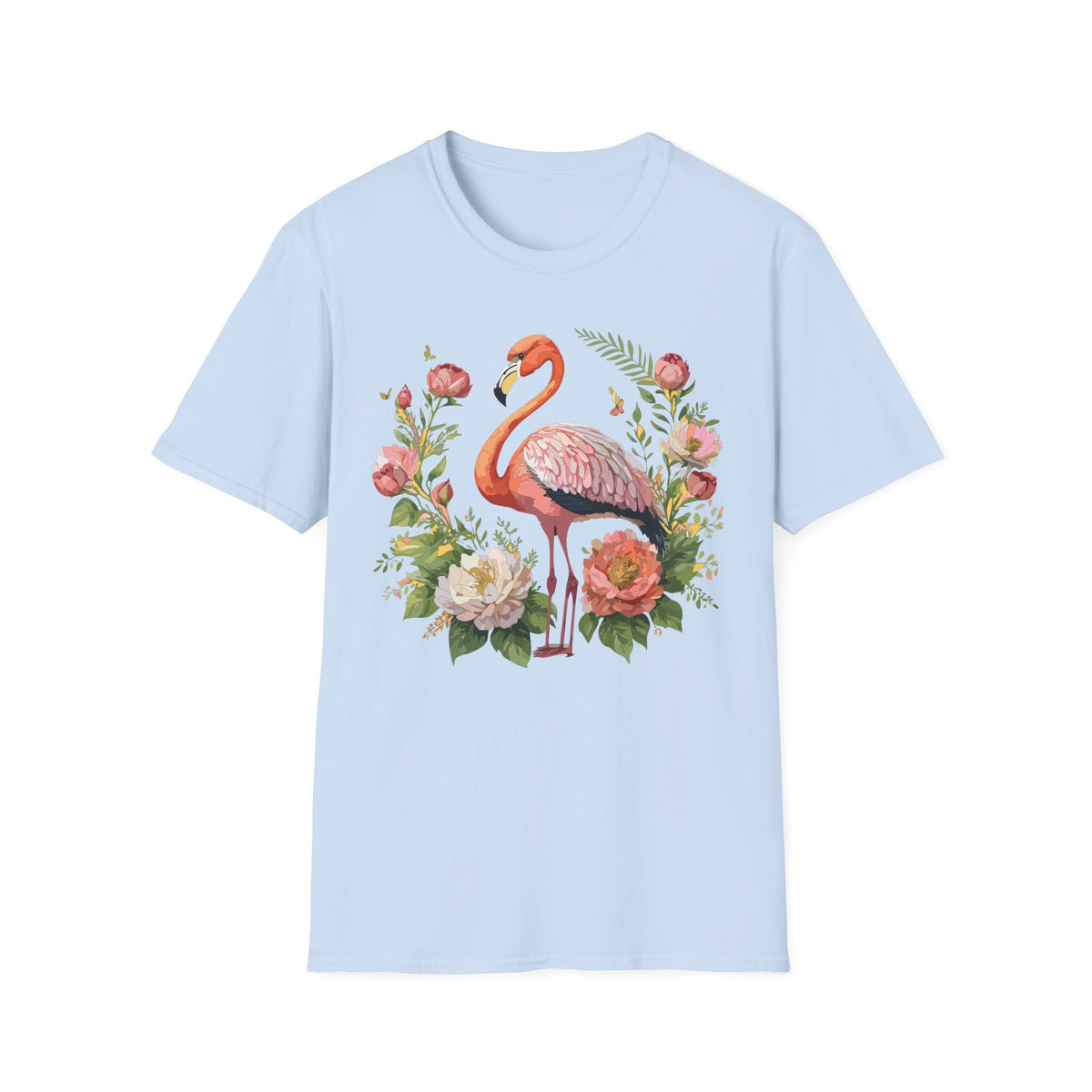 Floral Flamingo T-Shirt | Pink Flamingo with Flowers