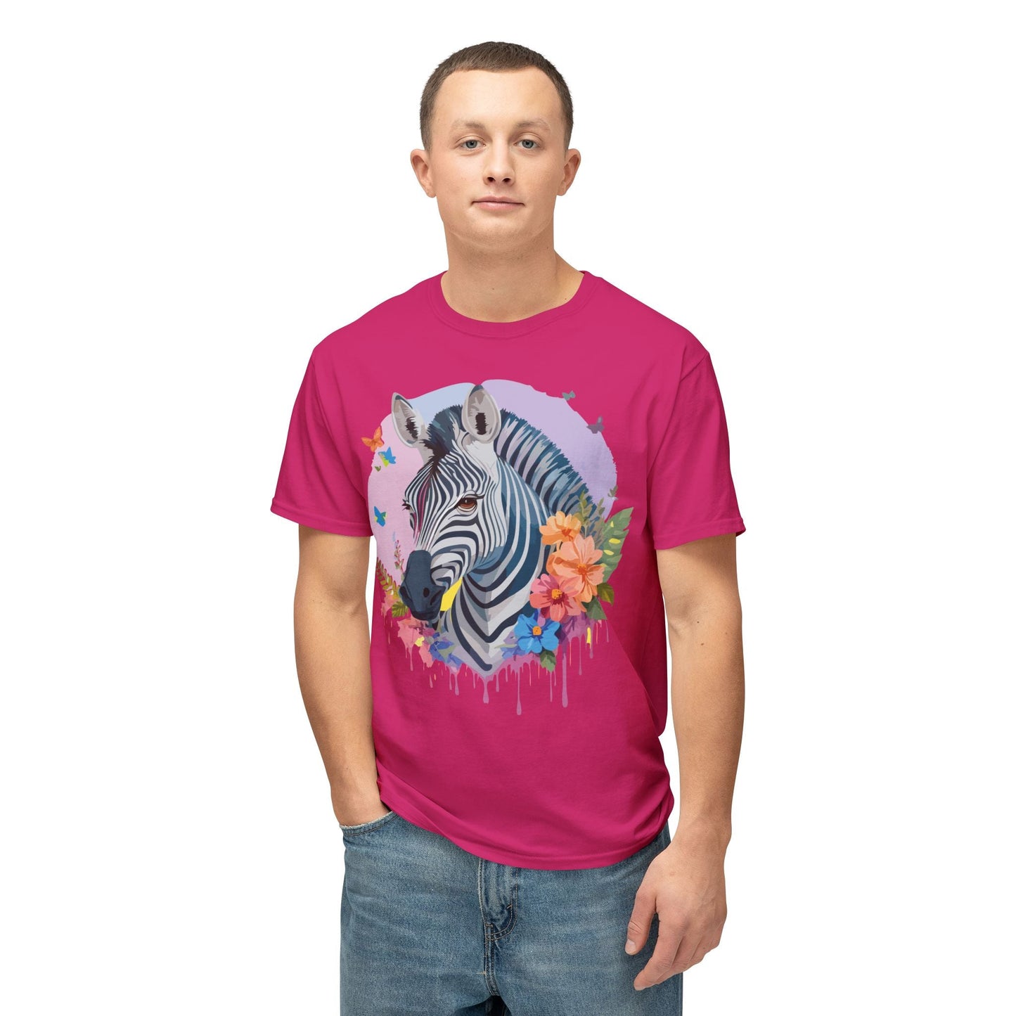 Unisex Zebra T Shirt With Art Print HD Cotton Vintage Zebra Tee Floral Design Graphic Tee