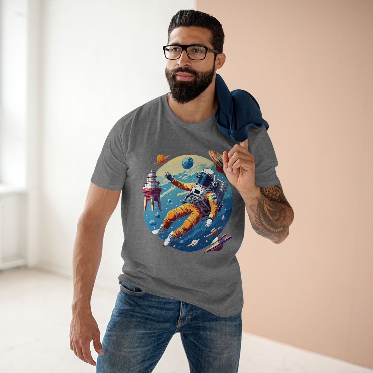 Cosmos Shirt Astronaut Art Unisex Premium Cotton Tee Retro2Nova Original Design Artwork