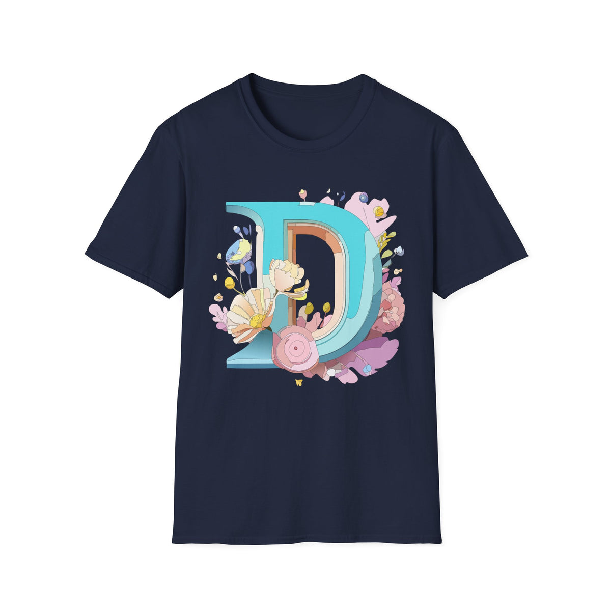 Floral Letter D T-Shirt | Monogram Initial D Tee, Botanical Alphabet Design