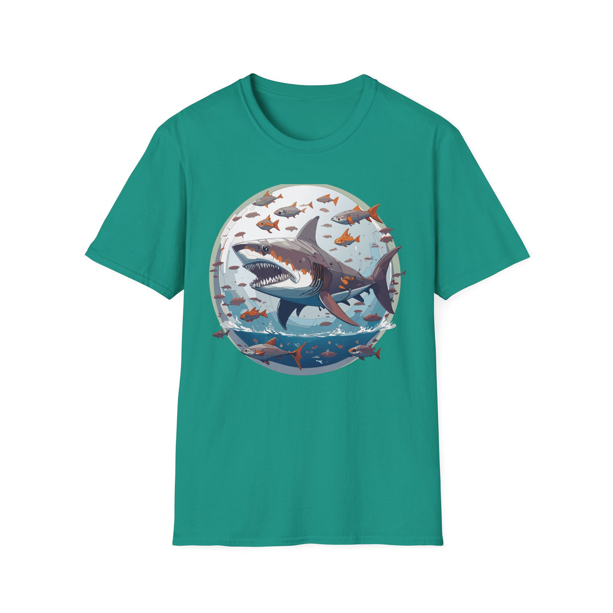 Great White Shark Illustration T-Shirt | Ocean Scene, Fish Bubble