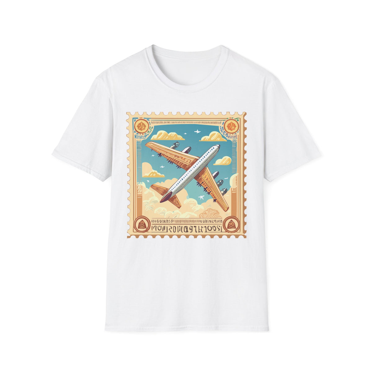 Vintage Airplane Stamp T-Shirt | Retro Travel Poster, Flight Graphic Tee Unisex 100 Cotton Gildan T-Shirt