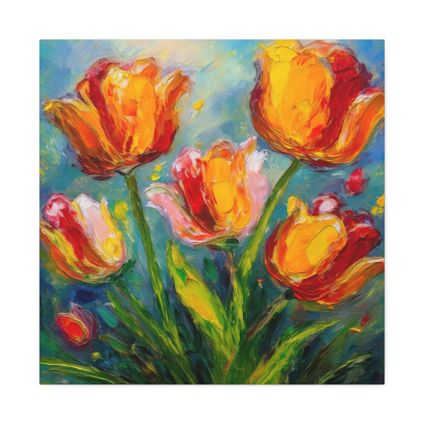 Tulips Print Canvas, Floral Oil Paint Print 20x20, 24x24, 30x30, 32x32, 36x36 Art Design Pine-Wood Inner Frame MC-144