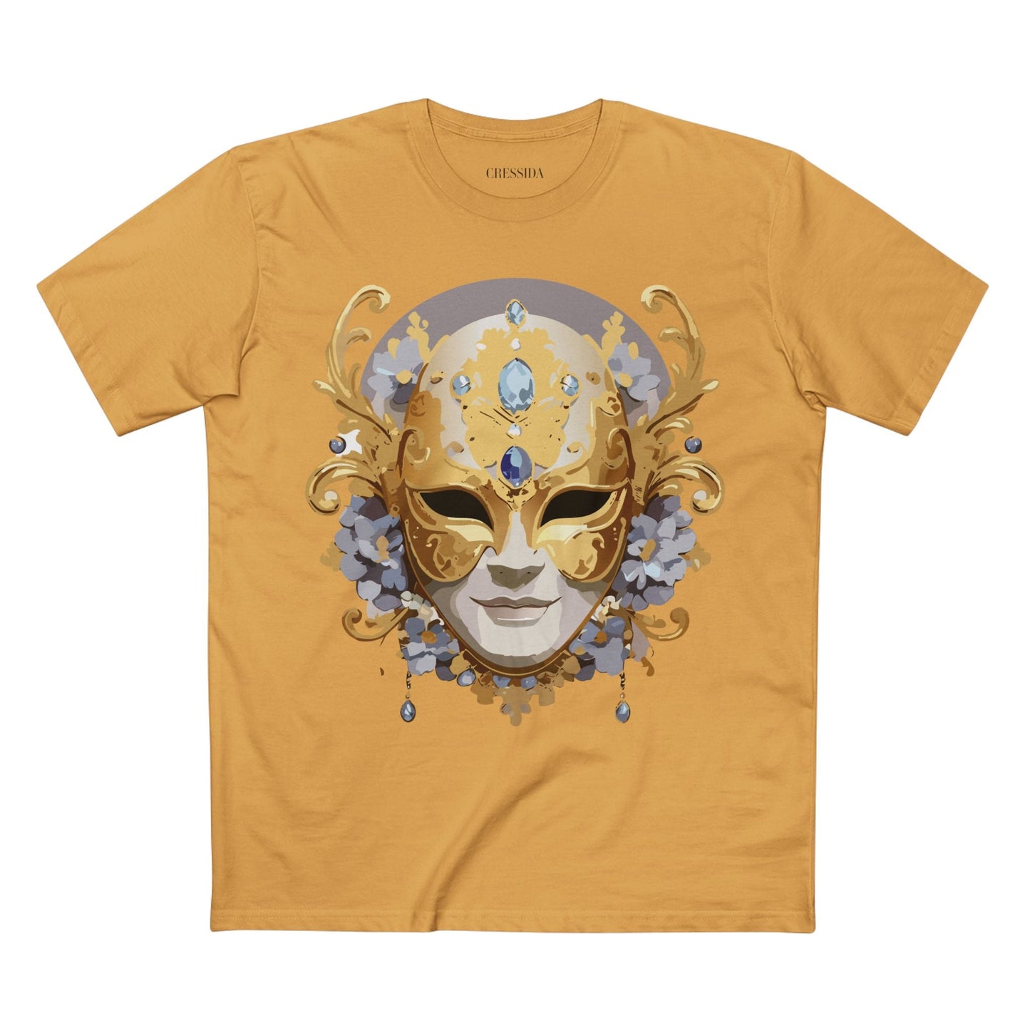 Carnival Mask Graphic T-Shirt Unisex 100 Cotton With Antique Gold Art Design Tee 6