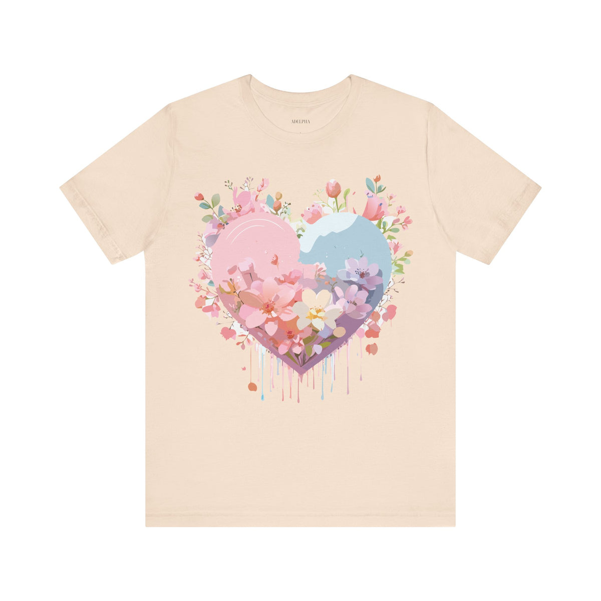 Valentine's Day Graphic Unisex Cotton Bella+Canvas Tee with Floral Art Design d98