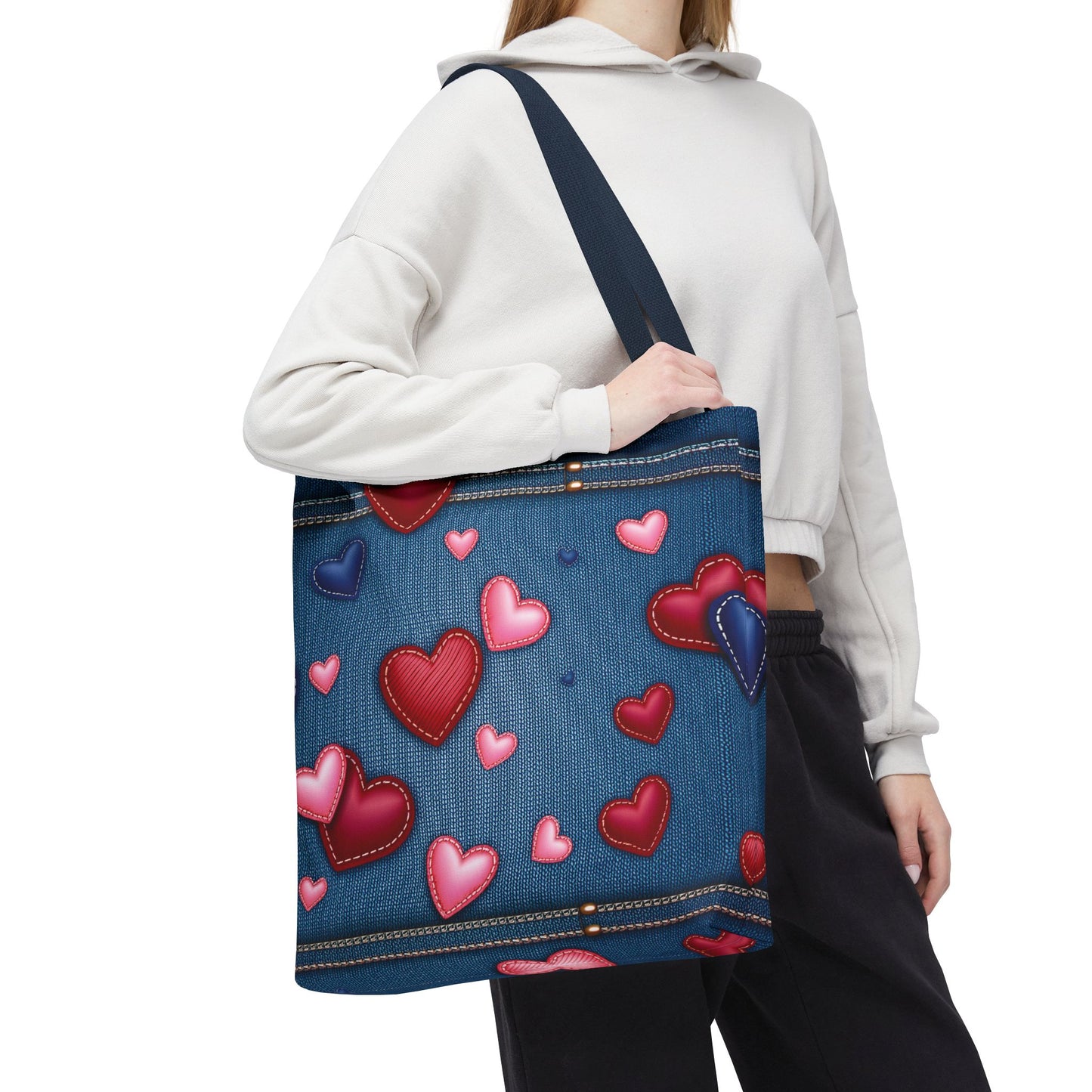 Love Day Graphic Design Denim Fabric Imitation Print Unisex Canvas Bag POLY 3 Sizes Tote Bag 201-29