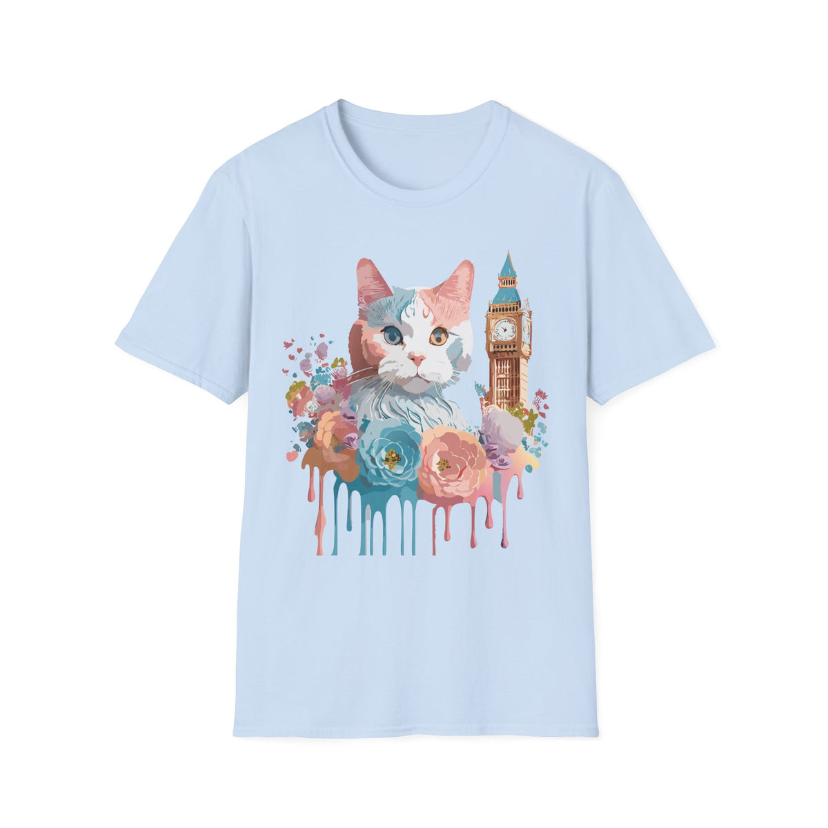 Watercolor Cat with Big Ben T-Shirt | London cat illustration, floral accents