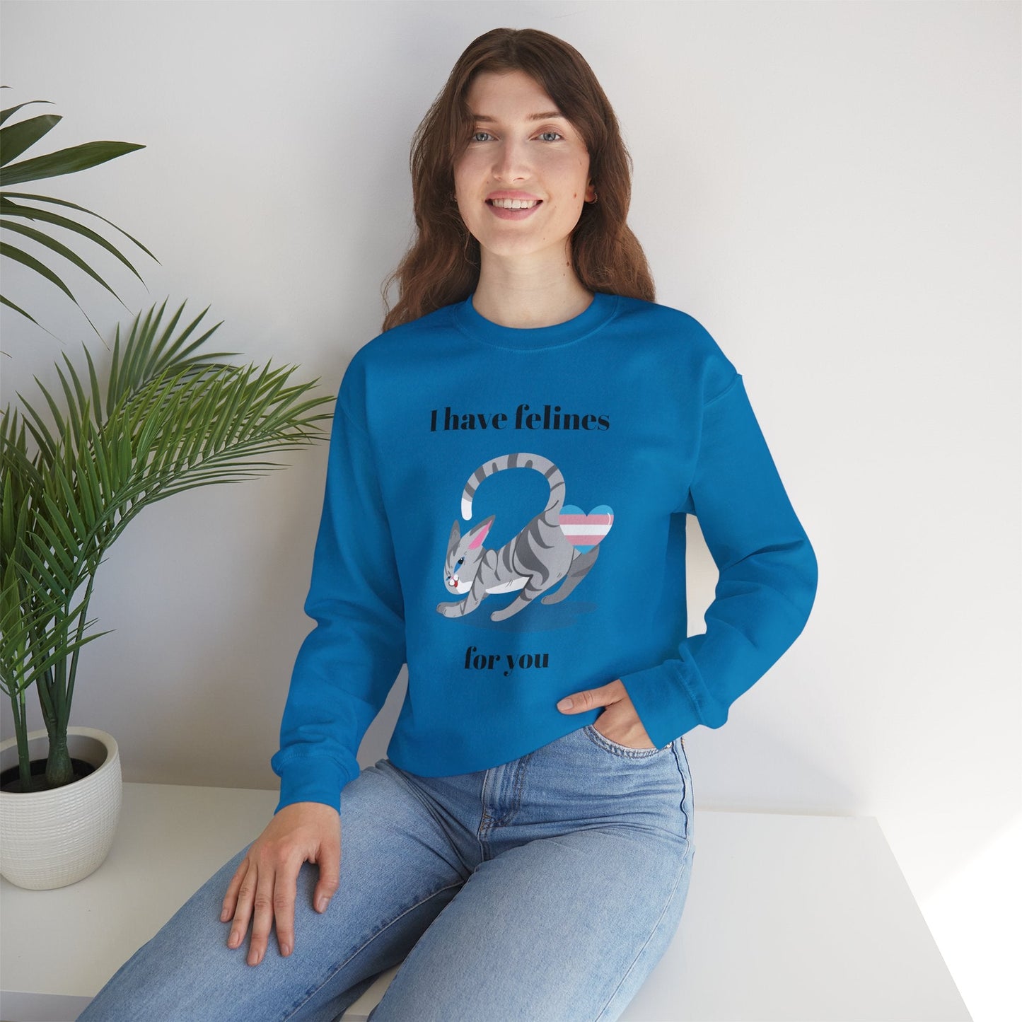 Cat Heart Sweatshirt Unisex Valentine Design 50 50 Cotton Poly Gildan 18000 Crewneck