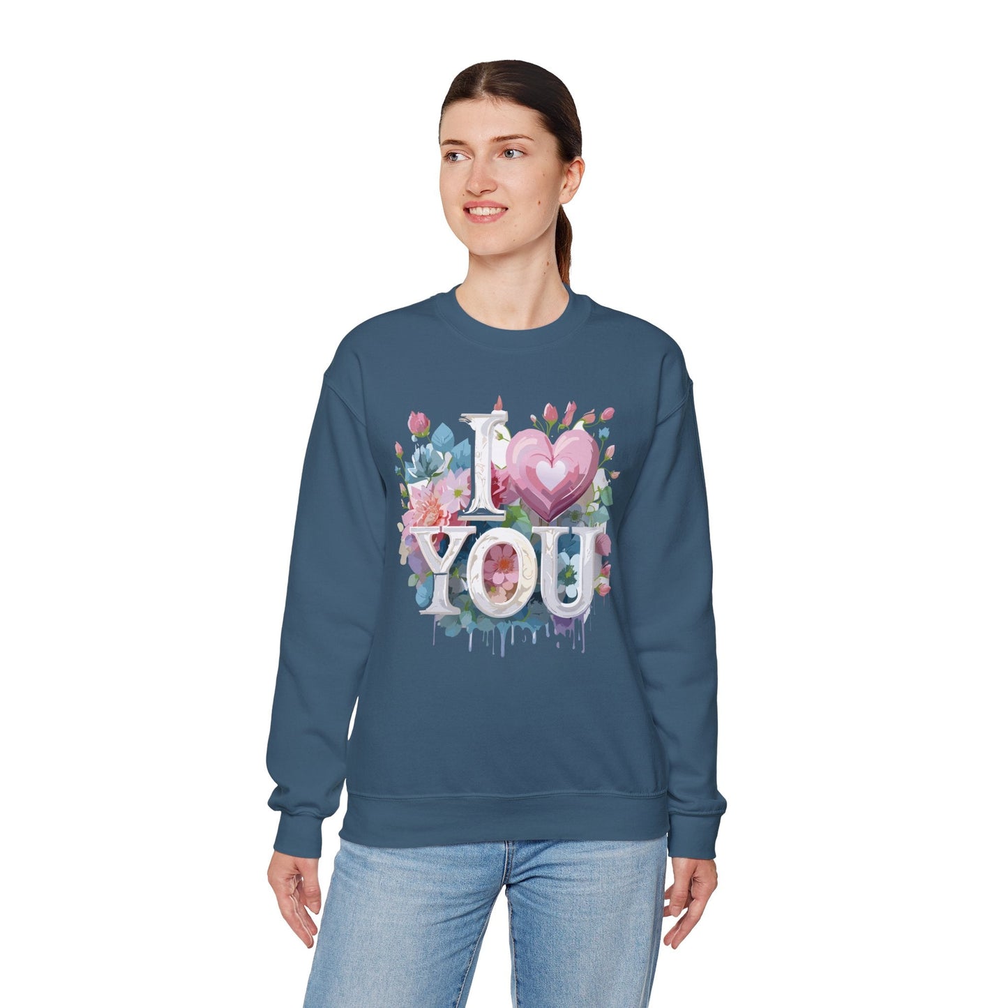 Floral Love Sweatshirt Unisex Valentine Day Flower Print Crewneck Gildan 18000 Cozy