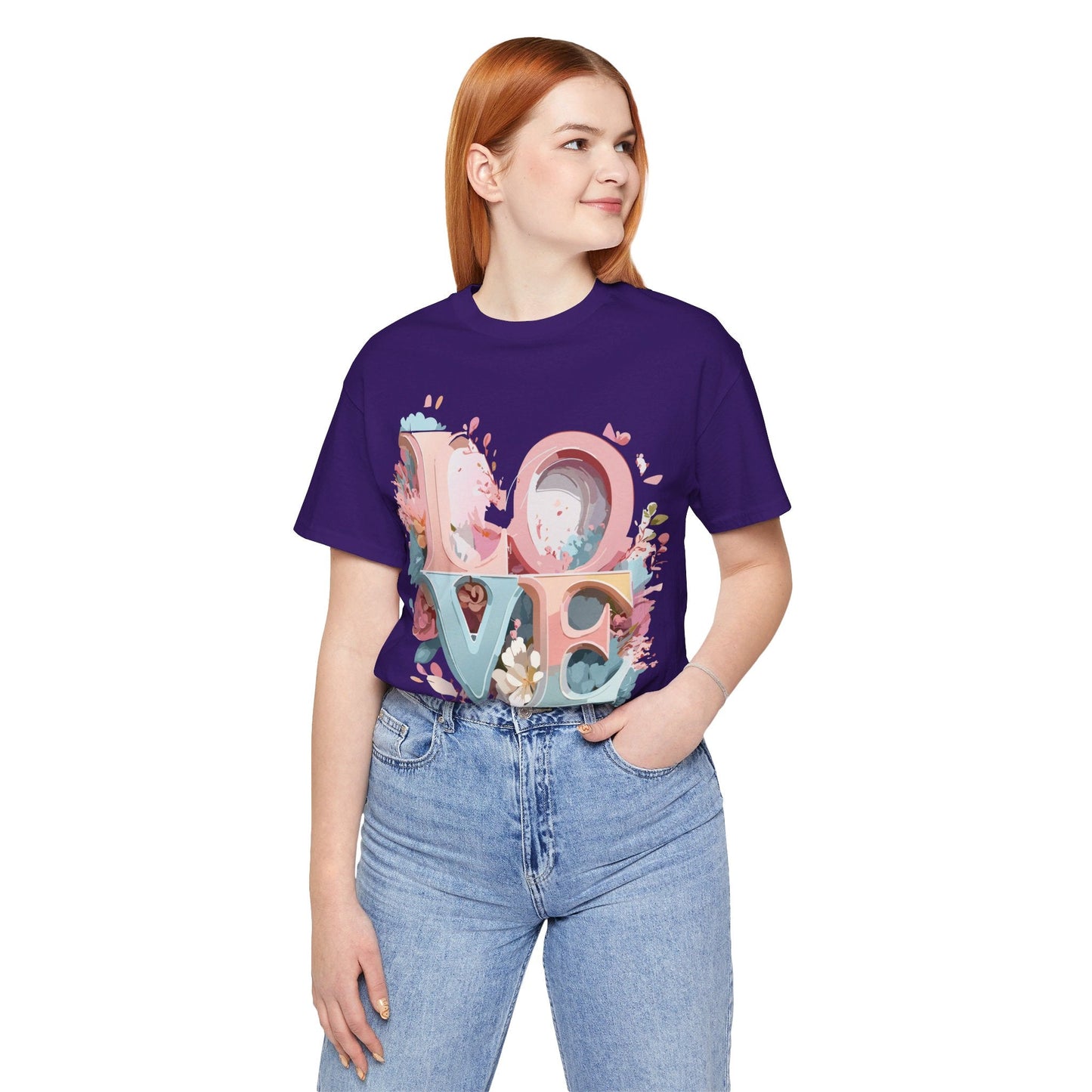 Valentine Day Graphic Unisex 100 Cotton Vintage Artwork with Love and Flower Design Tee 46