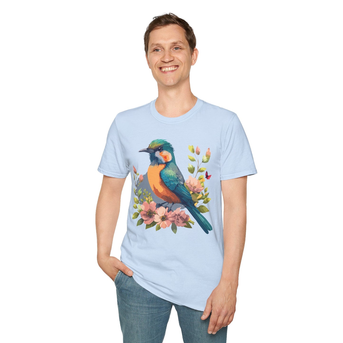 Floral Bird T Shirt Unisex Softstyle Tee 100 Percent Ring Spun Cotton Animal Print