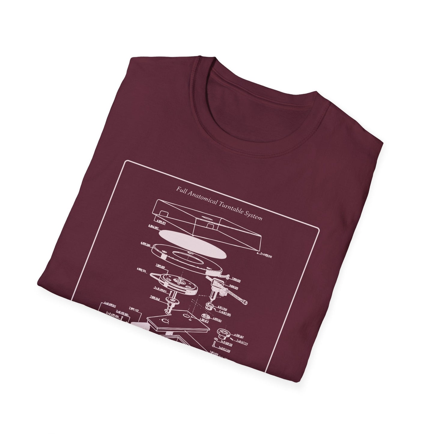 Record Player Blueprint T-Shirt Unisex Cotton Retro Vinyl Turntable Diagram Tee